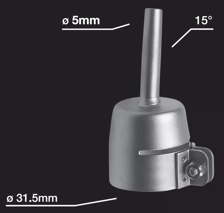 Leister Dysza rurowa Ø5(8) mm, wygięta 15°, (wlot Ø32 mm) – 100.303