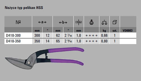 ERDI BESSEY Nożyce typ pelikan HSS D418-300